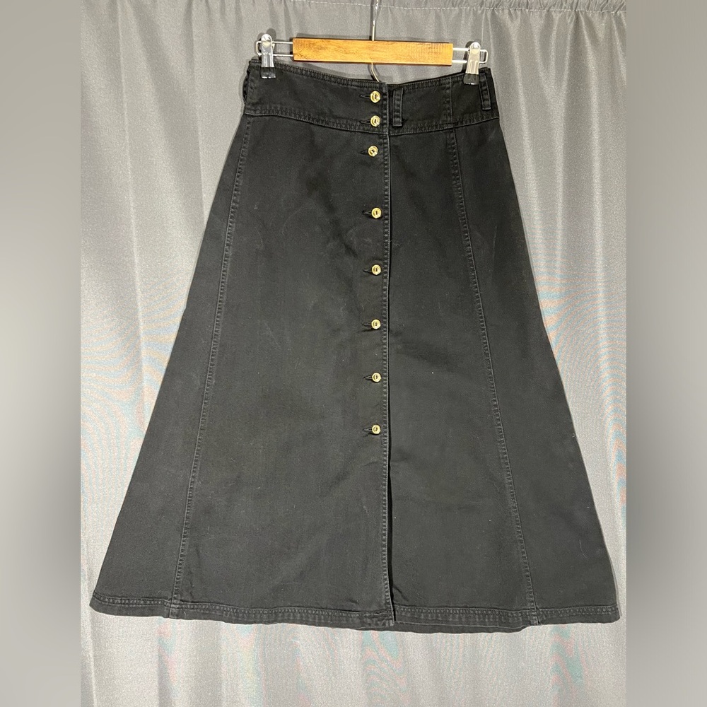 Vtg Liz Wear Denim Skirt Vtg Size 8 Black Button Front Midi Modesty Western Y2K